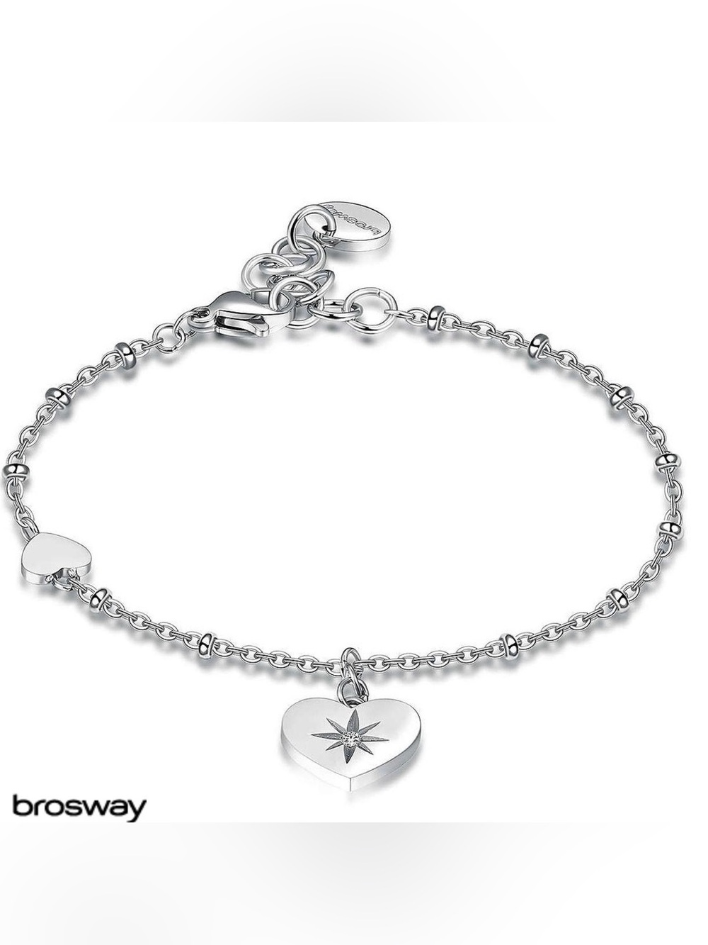 Brosway Italia silver SS bracelet starburst heart 7” adjustable gift Pandora